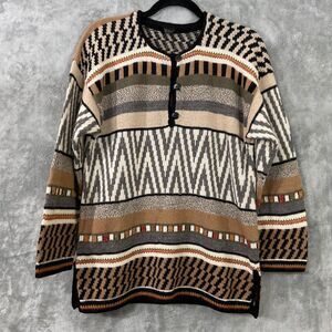 100% Alpaca Knit  Sweater women S multi colors Tribal Flaws TLC Read